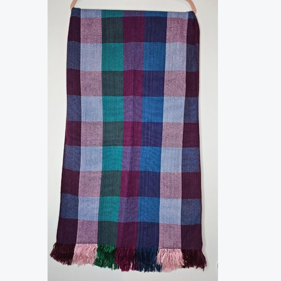 Woven Checkered Plaid Multicolor Oversized Scarf Wrap Stole - Picture 5 of 7